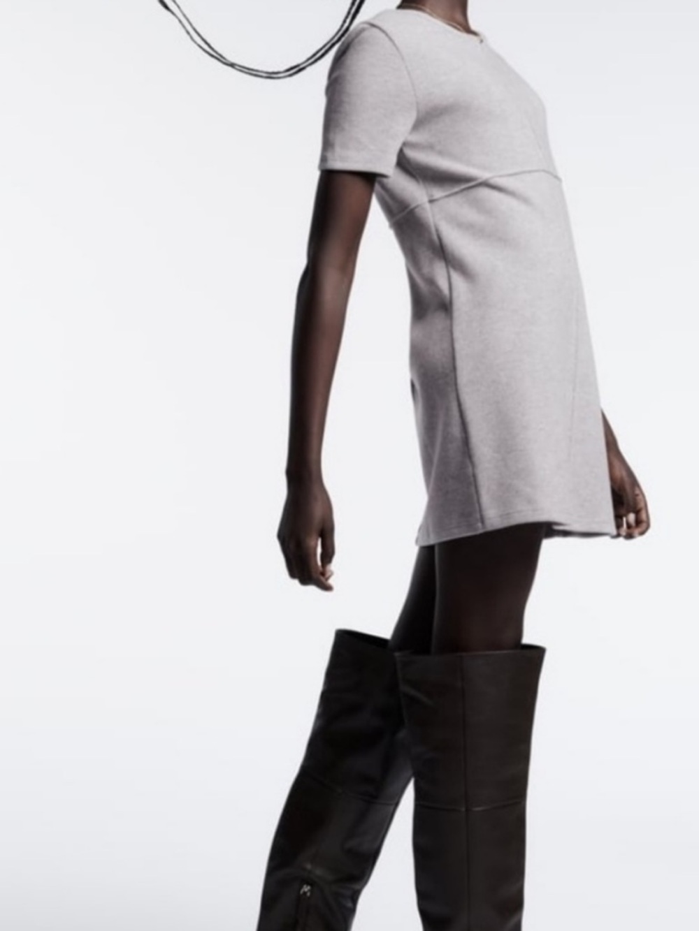 Zara Gray Windowpane Seam Dress - Picture 2 of 9